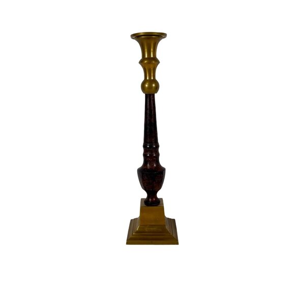 15" Candlestick  - Made Of Heave Brass And Tiger Wood - Picture 3 of 6